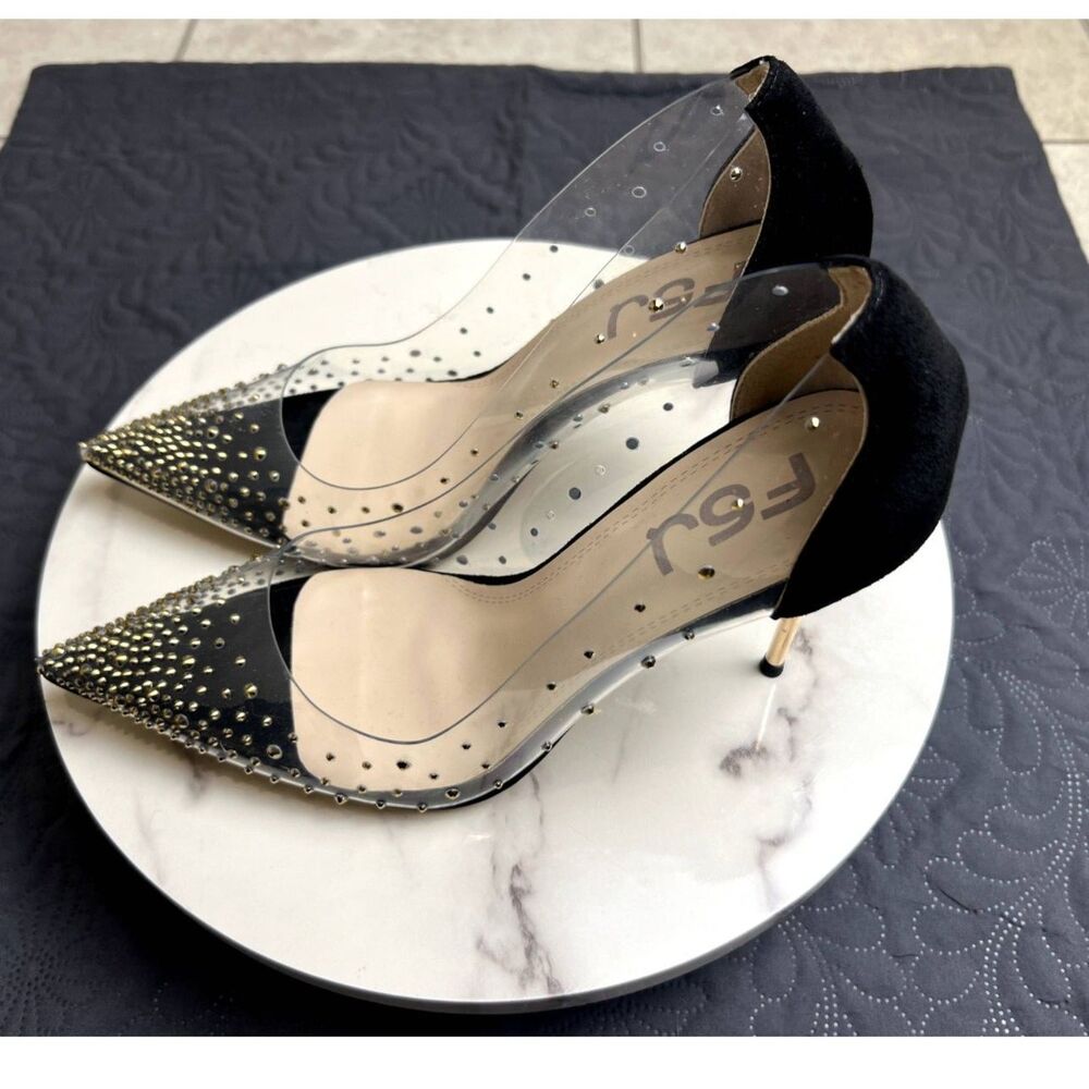 FSJ Women Studded Pointed Toe Transparent Pumps High Heels Pumps SZ 9.5:NWOB - Picture 5 of 11